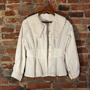 Paomo Fashion Size Small Cottagecore White Button-Up Spring Embroidered
